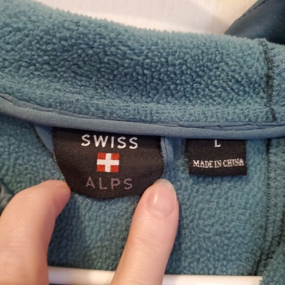 SWISS ALPS Hooded Softshell Jacket Fleece Lined Teal Blue Thumbholes -L - Picture 4 of 6